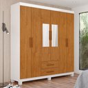 Ver imagem 1 de Guarda-roupa Solteiro Aurora 6 Portas 2 Gavetas com Espelho 22117 Branco/cinamomo - Carioca Móveis
