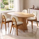 Ver imagem 5 de Cadeira para Sala de Jantar Cozinha Estofada Rattan Ibis L02 Linho Palha - Lyam Decor