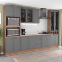 Ver imagem 1 de Cozinha Milla Mood 15 Portas 3 Gavetas MDF-MDP 340cm Cinza com Nogal e Titânio Móveis Carraro