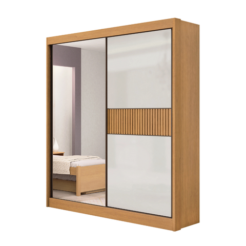 Guarda Roupa Mdf Atenas Ripado 2 Portas Espelho Cinamomo Off
