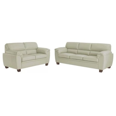Conjunto de Sofás 2 e 3 Lugares Sala de Estar Pés em Madeira Nauru Couro Off White - Gran Belo