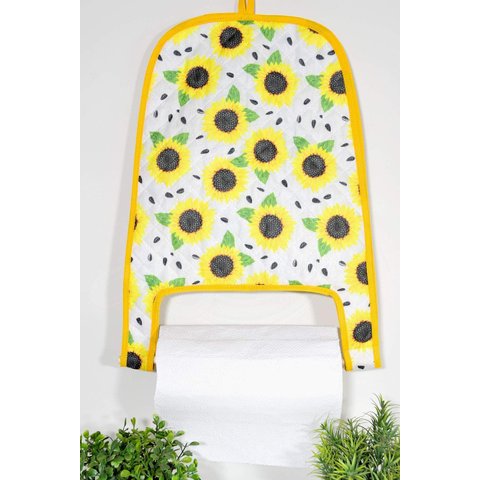 Porta Papel Toalha Tecido Dupla Face - Flor de Girassol