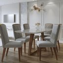 Ver imagem 4 de Mesa de Jantar Madeira Retangular com Vidro para 6 Lugares Bennett 180cm Natural com Off-White Gloss