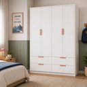 Ver imagem 1 de Armário para Quarto Infantil 4 Portas e 4 Gavetas Theo Branco/Neve/Renda