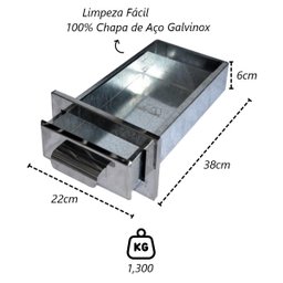 Gaveta Cinzeiro Lareira Chapa Aço Galvinox Popular 38x22x6cm Metal Mig 660mtm - 2