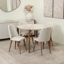 Ver imagem 1 de Conjunto de Jantar Mesa Redonda com Vidro Donatella com 4 Cadeiras New Drop - Natural C/ Off White