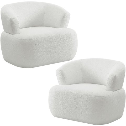 Kit 02 Poltronas Giratória Orgânica para Sala Living Florea M05 Bouclê Creme - Lyam Decor
