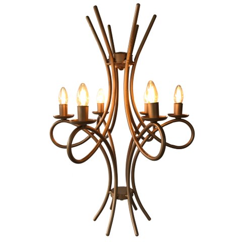 Lustre Curvy Artesanal Em Ferro Para Salas de Jantar e Varandas Libertas Rosas Artesanato Dourado