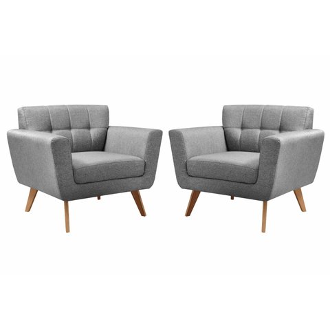 Conjunto 2 Poltronas Bruna Estilo Living Moderna Decoração Sala Recepção - Linho Cinza