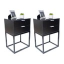 Ver imagem 1 de Kit 2 Mesas Cabeceira Industrial 40cm Preto 2 Gavetas Base Metal Preto Lateral Cama