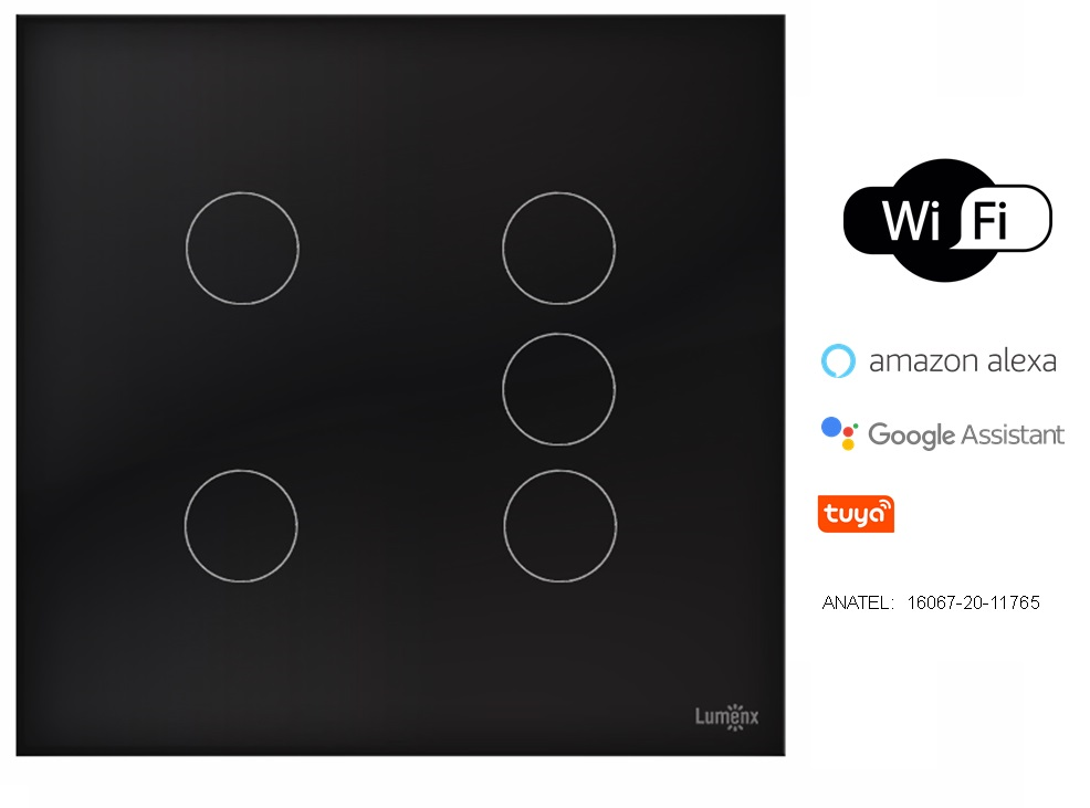 Interruptor Touch Wi Fi 5 Teclas Caixa 4X4 Preto - 2