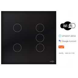Interruptor Touch Wi Fi 5 Teclas Caixa 4X4 Preto - 2