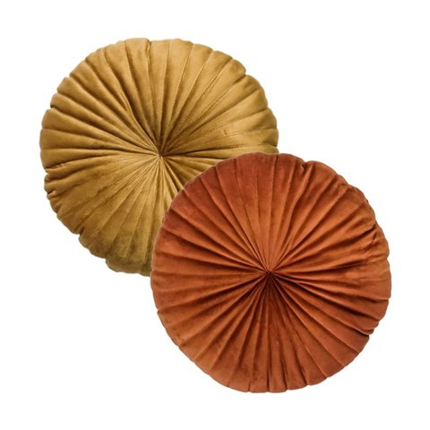 2 Almofadas Redondas Rendy em Veludo 40 Cm Cor:terracota e Mostarda