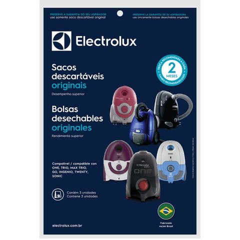 3 Kits Saco Descartáveis Aspiradores Electrolux One, Trio, Max Trio, Go!, Ingenio, Twenty e Sonic