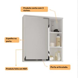 Espelheira para Banheiro 1 Porta e Prateleiras Treviso MGM Móveis - 5