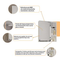 Espelheira para Banheiro 1 Porta e Prateleiras Treviso MGM Móveis - 4