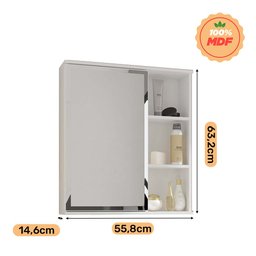 Espelheira para Banheiro 1 Porta e Prateleiras Treviso MGM Móveis - 6