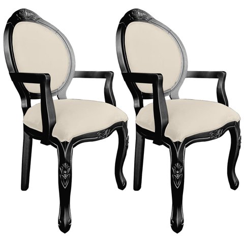 2 Poltrona Entalhada com Braço Decorativa Imperatriz Luxo Trono Provençal Aréa Gourmet Leitura Linha