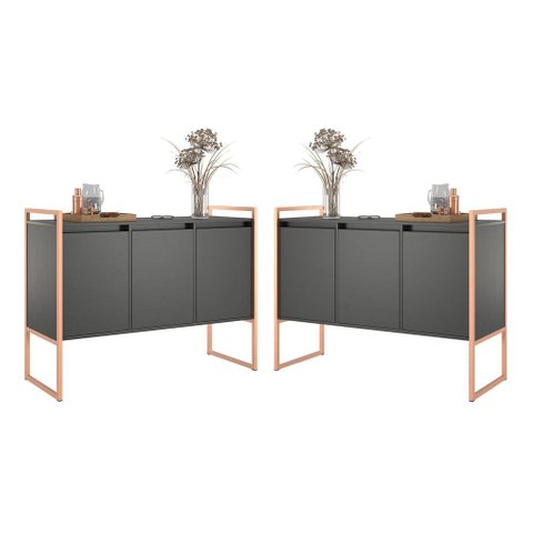 Armario Industrial 3 Portas Balso Conjunto 2 Peças - Preto Cobre
