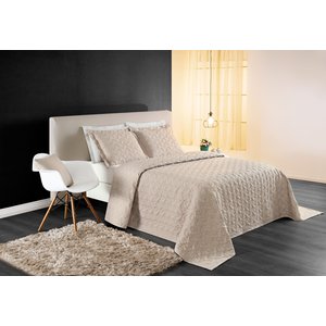 cobreleito casal padrão 3 peças bordado luxo micropercal 200 fios caqui premium