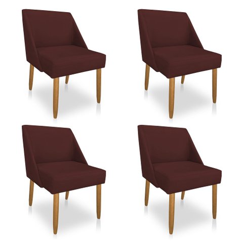 Kit 04 Cadeiras Poltrona Juliana Suede Pés Palito Castanho - Pallazio Marsala