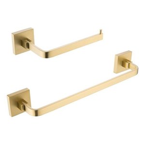 Kit Acessórios para Banheiro Dourado Fosco Quadrado em Aço Inox 2 Peças