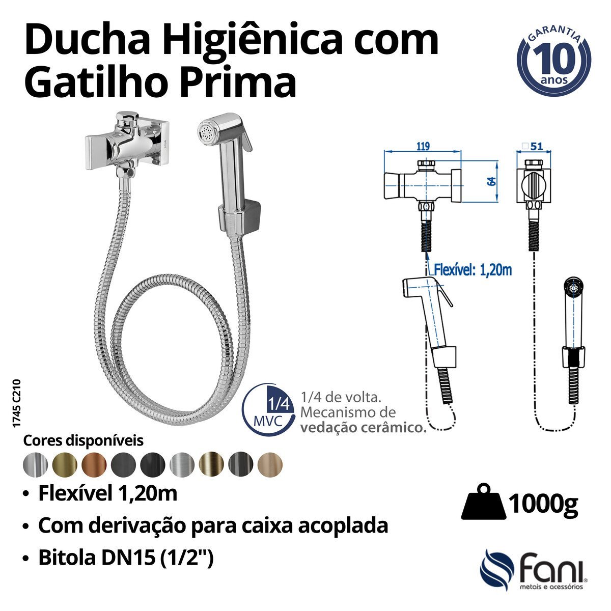 Ducha Higiênica Flexível 1,20m Rosso Vecchio Prima 210 Fani - 2