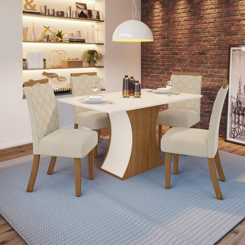Conjunto Sala de Jantar Tampo Mdf Canto Reto 120 Cm 04 Cadeiras Arian Casa 812