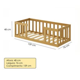 Cama Infantil Montessoriana com Grade de Proteção Madeira Luxo Quarto da Criança Cercado Cor Nature - 5