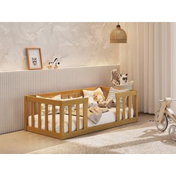 Cama Infantil Montessoriana com Grade de Proteção Madeira Luxo Quarto da Criança Cercado Cor Nature - 1