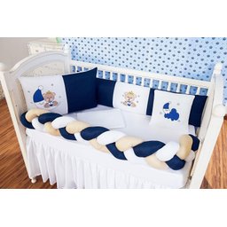 Kit Protetor Berço Padrão Americano Ursinho Lua Marinho6 Pçs - 4