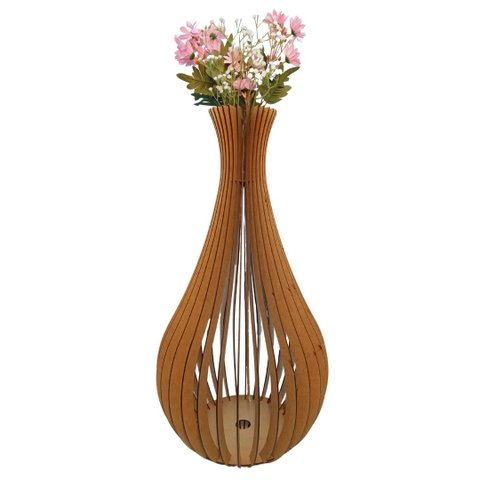 Vaso de Chão Decorativo Grande Gotas de Orvalho Mdf:mdf Cru/75x40cm
