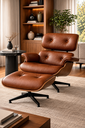 Ver imagem 1 de Poltrona Charles Eames com Puff - Couro Legitimo Marrom Telha - Freijó