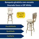 Ver imagem 4 de Banqueta Alta Bar Giratória com Encosto Cor Dourado Fosco Assento Grosso Cor Off White