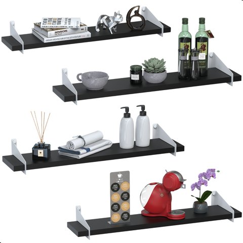 4 Prateleiras de Madeira Estilo Industrial Suspensa Max50bp