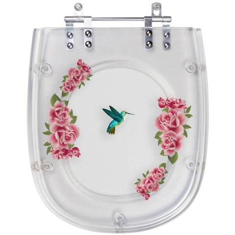 Assento Sanitário Tampa de Vaso Sabatini Transparente Decorado - Beija-flor com Flores