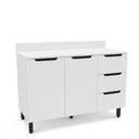 Ver imagem 3 de Balcão de Cozinha 120 Cm 2 Portas 3 Gavetas com Tampo Meena Branco Politorno Móveis