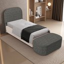 Ver imagem 1 de Cabeceira Cama Box Solteiro 100cm Lanna com Puff Recamier Doha W01 Linho Mescla Chumbo - Lyam Decor