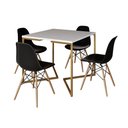 Ver imagem 2 de Mesa Jantar Industrial Quadrada 90cm Branca Base V Dourada com 4 Cadeiras Eames Eiffel Madeira Preta