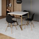 Ver imagem 1 de Mesa Jantar Industrial Quadrada 90cm Branca Base V Dourada com 4 Cadeiras Eames Eiffel Madeira Preta