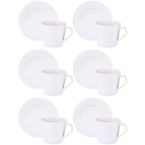 Jogo 6 Xícaras com Pires Tramontina Ingrid Porcelana Branco 185ml Chá Café Mesa Posta