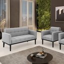 Ver imagem 2 de Sofá Namoradeira e Poltrona Base de Madeira Preto Elisa Suede Cinza D03 - D'Rossi