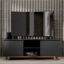 Ver imagem 3 de Rack Bancada Flow para Sala de Estar Tv 55" Pés Madeira:preto