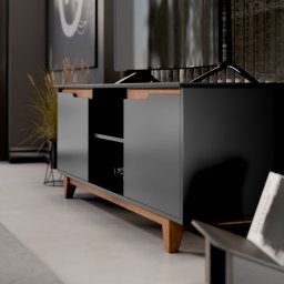 Rack Bancada Flow para Sala de Estar Tv 55" Pés Madeira:preto - 2