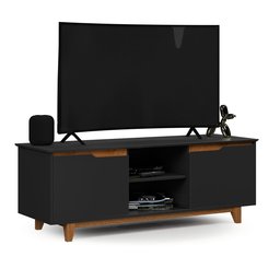 Rack Bancada Flow para Sala de Estar Tv 55" Pés Madeira:preto - 5