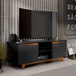 Rack Bancada Flow para Sala de Estar Tv 55" Pés Madeira:preto - 1