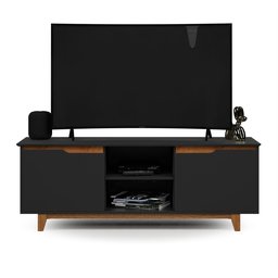 Rack Bancada Flow para Sala de Estar Tv 55" Pés Madeira:preto - 6