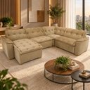 Ver imagem 5 de Sofá de Canto Premium 5 Lugares Chaise Bege Inovaflex