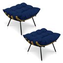 Ver imagem 1 de Kit 2 Puffs Costela Suede Azul Marinho Base Metálica - Pallazio