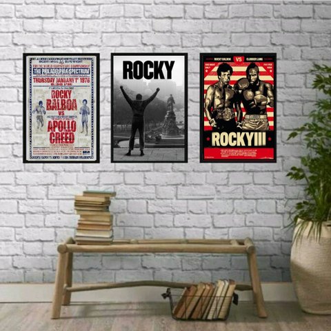 Kit 3 Quadros Decorativos Rocky Balboa posters 45x34cm:madeira Branca
